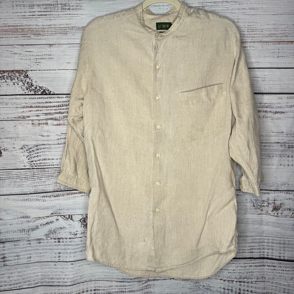 J. Crew Men's Cream Button-Up Linen Shirt